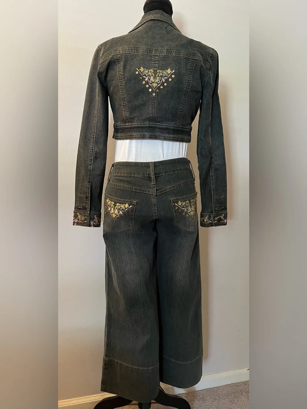 Vintage y2k Elite Jeans Jacket Set size 3/4 low rise, gaucho, bolero cropped